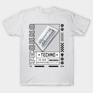 TECHNO  - Tr 909 Drum Machine (White/Grey) T-Shirt